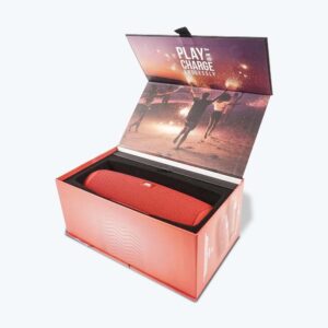 Rigid Magnetic Hinged Closure Speaker Box with Ribbon Handle